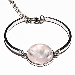 Розовый Кварц Браслет с плоскими круглыми звеньями из натурального розового кварца, с изогнутой трубкой, 7-1/8 дюйм (18 см)