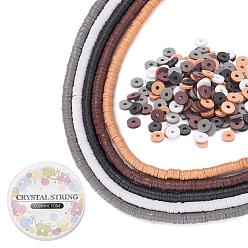 (52) Непрозрачная лаванда Наборы для изготовления браслетов своими руками, с диском, бусами ручной работы из полимерной глины и эластичной хрустальной нитью, разноцветные, 6x1 мм, отверстие : 2 мм, около 380~400 шт / нитка, 17.7 дюйм, 5 цветов, 1 прядь / цвет, 5 нитей