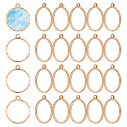 Light Gold 50Подвески из цинкового сплава с открытой задней панелью, для diy уф смолы, эпоксидная смола, Прессованные цветочные украшения, без кадмия и без свинца, плоско-круглые, золотой свет, 32x28x3 мм, отверстие : 2.7 мм, внутренний диаметр: 24.5 мм