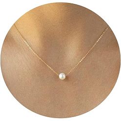 Золотой Простые стильные круглые искусственные жемчужины бусины кулон сплав цепи ожерелья для женщин, белые, золотые, 17.72 дюйм (45 см)