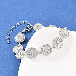 Платина Плоская круглая цепочка со звеньями из латуни Святого Бенедикта для женщин, стойки покрытие, долговечный, без свинца и без кадмия, платина, 7-1/4 дюйм (18.5 см)