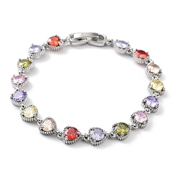 Платина Браслеты-цепочки в форме сердца с покрытием из латуни и кубического циркония на День святого Валентина для женщин, без свинца и без кадмия, платина, внутренний диаметр: 7-1/4 дюйм (18.5 см)