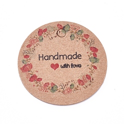 Разноцветный Бумажные бирки, для свадебных подарков, день рождения или специальное мероприятие, плоско-круглые, цветочным узором, деревесиные, 30x0.2 мм, отверстие : 3 мм