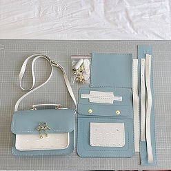 Светло-Синий Наборы для изготовления женской сумки через плечо из искусственной кожи с пряжкой фламинго своими руками, Наборы сумок на плечо ручной работы для начинающих., голубой, готовое изделие: 15x19x6.5 см