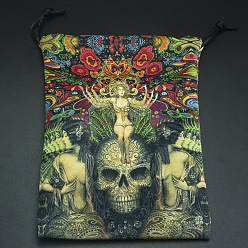 Colorful Double-Sided Printed Velvet Tarot Cards Storage Drawstring Bags, Tarot Desk Storage Holder with Tarot Theme Pattern, Colorful, 18x13cm