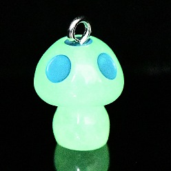 Темный Голубой Подвески из люминесцентной смолы, окрашенные распылением, грибное очарование, с блестящей пудрой и железными петлями платинового тона, темные голубые, 21.5x13.5 мм, отверстие : 2.5 мм