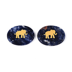 Содалитовое Натуральный содалита кабошоны, овальный с выгравированным золотым узором в виде слона, 44~45.5x34~36x6~7.5 мм