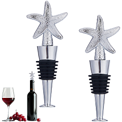 Платина 2шт. силиконовые пробки для винных бутылок, Сплав с поиска, для бутылки вина, морская звезда, платина, 98x38x20 мм