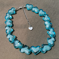 Темно-бирюзовый День святого Валентина акриловые бусины в бусинах бисерные ожерелья в форме сердца с цепочками на концах из сплава, платина, темные бирюзовый, 12.99 дюйм (33 см)