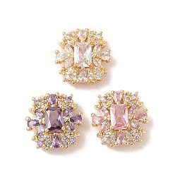 (52) Непрозрачная лаванда Латунные бусины из циркония микропаве со стеклом, без никеля , прямоугольные, золотые, разноцветные, 13x13x6 мм, отверстие : 2x1 мм