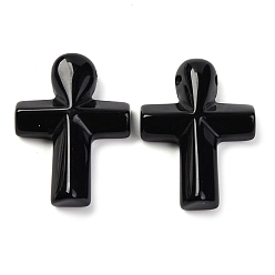 Обсидиан Природные подвески обсидиана, крестик, 35.5x24.5x4 мм, отверстие : 1.6 мм