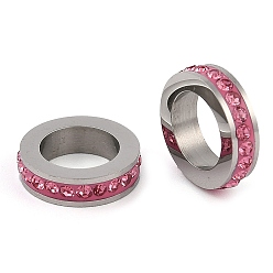 Фуксиновый 304 из нержавеющей стали европейские шарики, с полимерной глиной горный хрусталь, бусины с большим отверстием, колонка, платина, красно-фиолетовые, 10x2.5 мм, отверстие : 6 мм