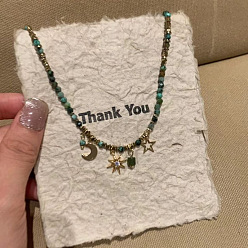 Золотой 1ПК звезда луна плоские круглые сплав и смола имитация драгоценных камней бусины ожерелья подвески, золотые, 15.35 дюйм (39 см)