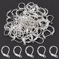 Серебро Латунная фурнитура Leverback для серег, с петлей, без никеля , серебряные, 15x10 мм, отверстие : 1 мм