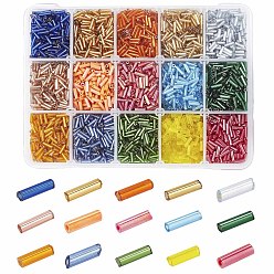 Mixed Color Glass Bugle Beads, Round Hole, Tube, Mixed Color, 6~7x1.5~2mm, Hole: 0.5mm, 15 Colors, about 450~500pcs/color, 6750~7500pcs/box