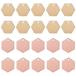 Gemischte Farbe 32 Stk. 2 Farben Messing Charms, leere tag stempeln, langlebig überzogen, Hexagon, Gemischte Farbe, 12x10x1 mm, Bohrung: 1.2 mm, 16 Stk. je Farbe