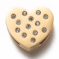 Golden 304 Edelstahl Diacharme, mit Strass, Herz, Kristall, golden, 12x13x3.5 mm, Bohrung: 8x1.5 mm