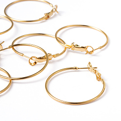 Golden Brass Hoop Earrings, Nickel Free, Brass, Golden Color, about 30mm in diameter, 1.2mm thick
