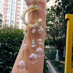 Пренит Металлические подвески со стеклянными украшениями, с пренитовым чипом, луна и слеза, 210~230 мм