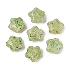 Vert Clair Perles de verre opaque Picasso, étoiles, vert clair, 15~15.5x15.5~16x8~8.5mm, Trou: 1~1.5mm, environ 213 pcs / livre