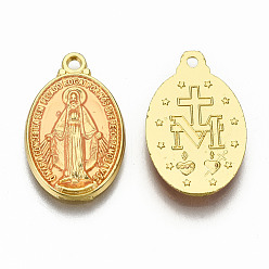 Sandy Brown Brass Enamel Pendants, Long-Lasting Plated, Oval with Saint, Golden, Sandy Brown, 19.5x12x2mm, Hole: 1.5mm