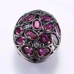 Gunmetal Brass Micro Pave Cubic Zirconia Beads, Oval, Gunmetal, 22x17x10.5mm, Hole: 2mm