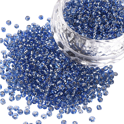 Bleu Royal 3000pcs perles de rocaille en verre, trou rond argenté, rond petites perles, bleu royal, 2mm, Trou: 1mm