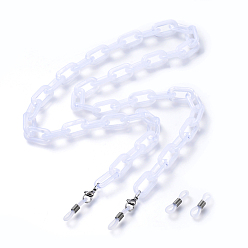 White Eyeglasses Chains, Neck Strap for Eyeglasses, with Acrylic Paperclip Chains, 304 Stainless Steel Lobster Claw Clasps and  Rubber Loop Ends, White, 27.55 inch(70cm)