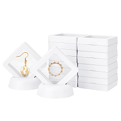 White Plastic Frame Stands, with Transparent Membrane, 3D Floating Frame Display Holder, Coin Display Box, Rhombus, White, 51x51x54mm