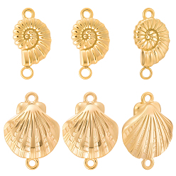 Настоящее золото 18K 20шт 2 стили 304 подвески из нержавеющей стали, Ссылки в форме ракушки, реальный 18 k позолоченный, 18.5~20.5x10.5~15x3.5~4 мм, отверстие : 1.5~1.6 мм, 10 шт / стиль