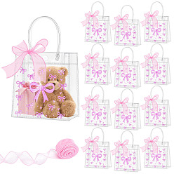 Bowknot 30шт. ПВХ сумки-шопперы с ручками, прямоугольные прочные сумки для хранения покупок, с 1 рулонными полиэфирными лентами, розовые, бантом, 15x7x16 см