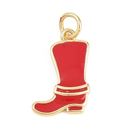 Красный Латунь эмаль подвески, подвески в виде ковбойских сапог/туфель, долговечный, стойки покрытие, без свинца и без кадмия, реальный 18 k позолоченный, красные, 17x11x2.5 мм, отверстие : 3.4 мм