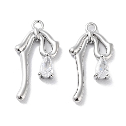 Real Platinum Plated Glass Pendants, with Brass Findings, Bowknot Charm, Real Platinum Plated, 20.5x10x3mm, Hole: 1.4mm