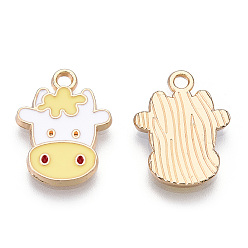Лимонный шифон Подвески из легкого позолоченного сплава, с эмалью, молочная корова, лимонный шифон, 19x14x2 мм, отверстие : 2 мм