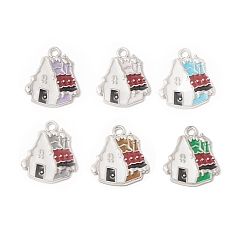 Mixed Color Alloy Enamel Pendants, House Charm, Platinum, Mixed Color, 19.5x17x1.4mm, Hole: 2mm