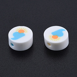 Cloud Perles en fimo faits à la main, rond plat avec lever de soleil, saumon clair, 9~9.5x4.5~5mm, Trou: 1.6mm