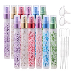 Mixed Color Frosted Glass Spray Bottles Sets, Perfume Bottles, with Plastic Transfer Pipettes & Funnel Hopper, Mixed Color, 11.8cm, Capacity: 10ml, 6colors, 2pcs/color, 12pcs/set