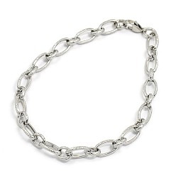 Stainless Steel Color Fashionable 304 Stainless Steel Engraved Vine Mother-son Chain Bracelets, with Lobster Claw Clasps, Stainless Steel Color, 8-5/8 inch(220mm), 7mm