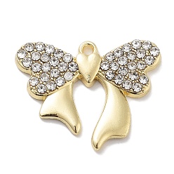 Золотой Подвески из сплава со стразами, без свинца, без кадмии и без никеля, бантом, золотые, 18x23x2.5 мм, отверстие : 1.2 мм