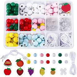 Mixed Color DIY Fruits Bracelet Making Kits, including Dyed Wood Beads, Glass Beads & Polyester Elastic Hang Tag, Mixed Color, 19x18.5x8mm, Hole: 2mm, 1pc