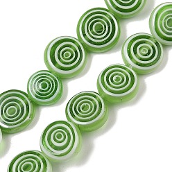 Зеленый лайм Бусы лэмпворк ручной работы, плоские круглые с вихря, зеленый лайм, 10~11x4 мм, отверстие : 0.7 мм, около 38 шт / нитка, 14.29~14.57'' (36.3~37 см)