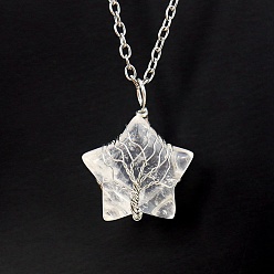 Quartz Crystal Natural Quartz Crystal Star Pendant Necklace, with Platinum Alloy Chains, 20.87 inch(53cm)