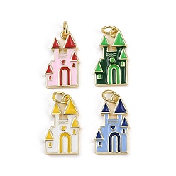 (52) Непрозрачная лаванда Латунь эмаль подвески, прелести замка, реальный 18 k позолоченный, стойки покрытие, долговечный, без кадмия и без свинца, с прыжковых колец, разноцветные, 17.5x10.5x2.5 мм, отверстие : 3 мм