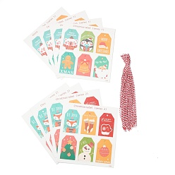 Coloré Rubans de papier à thème de noël, avec des cordes de chanvre, pour les décorations d'arbres de Noël, hexagone, Motif à thème de Noël, hexagone avec motif : mm, 68x45x0.4pcs / feuille