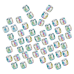Rainbow Plated 50Pcs Electroplate Glass Beads, Column with Butterfly Pattern, Multi-color Plated, 11.5x11.5mm, Hole: 2.5mm