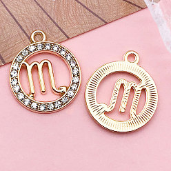 Скорпион Подвески из хрусталя из цинкового сплава, плоско-круглые, созвездие, золотой свет, Скорпион, 21x18 мм