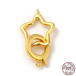 Real 18K Gold Plated Rack Plating 925 Sterling Silver Fold Over Clasps, Star, with 925 Stamp, Real 18K Gold Plated, star: 14x11.5x2mm, Hole: 1mm, clasp: 10.5x9x1.5mm, Hole: 1.2mm