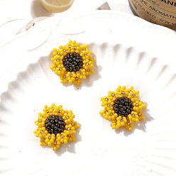 Желтый Стеклянные бусы кабошоны, цветок, желтые, 24 мм