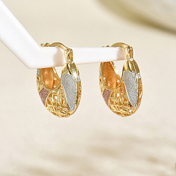 Плоский Круглый Латунные полые серьги-кольца, золотые, плоско-круглые, 28x24 мм