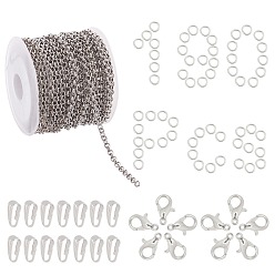 Платина Наборы для изготовления ювелирных изделий из цепочек «сделай сам», в том числе 5 латунные цепи Rolo m, Карабин-лобстер из цинкового сплава, железные прыгающие кольца и защелки на поручнях, платина, 3x1 мм